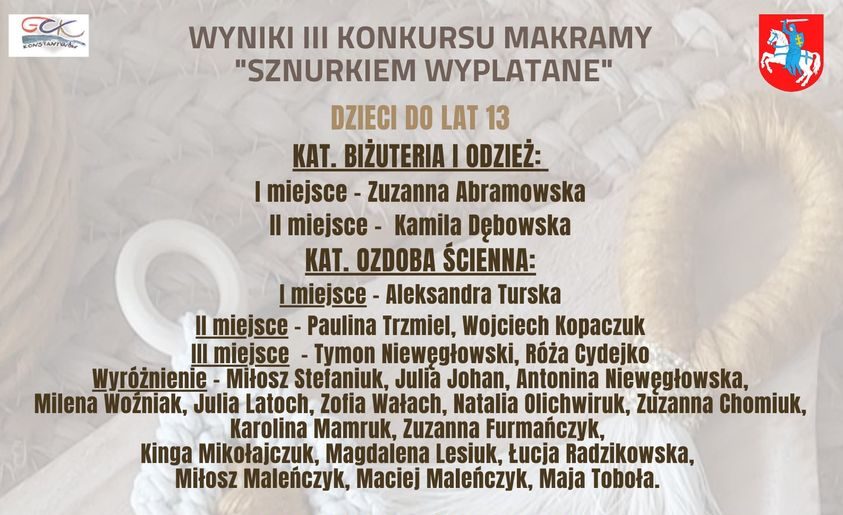 You are currently viewing WYNIKI III KONKURSU     “Sznurkiem wyplatane”                                                    Pałac w Konstantynowie