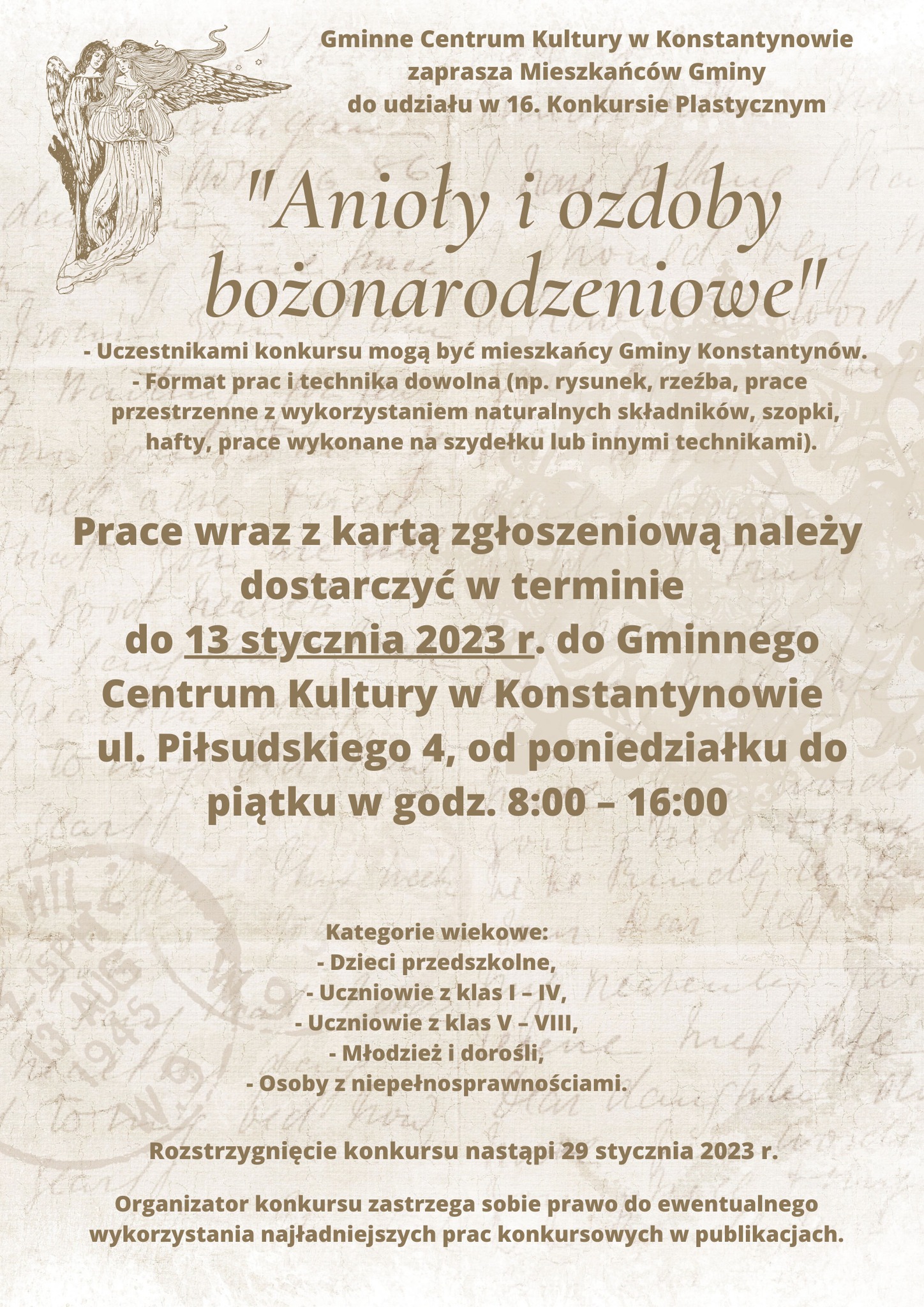 Read more about the article 16. Konkurs plastyczny “Anioły i ozdoby bożonarodzeniowe”.