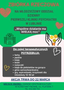 Read more about the article Wsparcie zbiórki rzeczy dla Szpitala w Lublinie